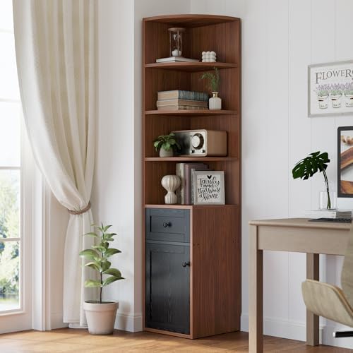 IRONCK Corner Bookshelf and Bookcase, 71" H Wooden Book Shelves 4 Tier w...