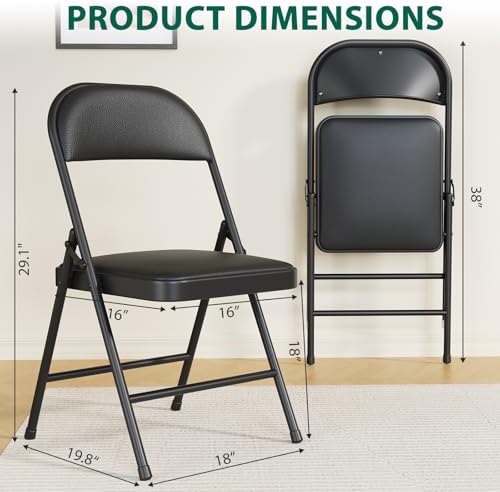 Folding Chairs 4 Pack,350 lbs Heavy Duty Metal Frame Folding Chairs with PU L...