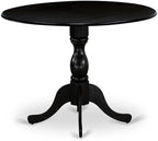 East West Furniture DLMZ5-AB6-50 5 Piece Dining Room Furniture Set Includes a Round Dining Table with Dropleaf and 4 Dark Gotham Grey Linen Fabric Parson Chairs, 42x42 Inch, Wirebrushed Black
