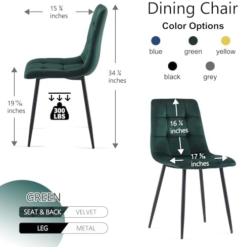NORDICANA Forest Green Velvet Dining Chairs Set of 4, Upholstered Tufted Kitc...