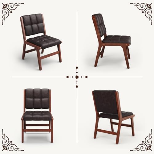 Furniliving Oak Wooden Dining Chairs Set of 2, Mid-Century Modern Leather Uph...