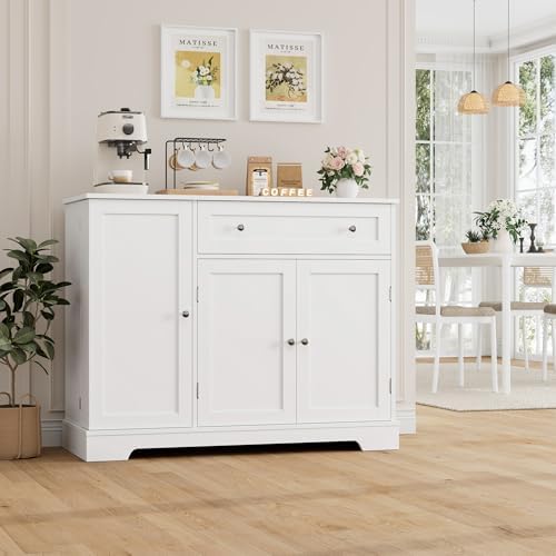HOSTACK 41" W Kitchen Sideboard Buffet Cabinet, Small Coffee Bar, White