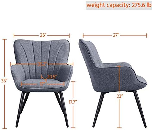 Yaheetech Accent Chair, Upholstered Armchair with Metal Legs, Grey