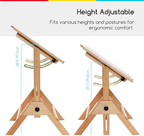 MEEDEN Wood Drafting Table & Stool: 35.5" x 23.5" Art Desk and ...
