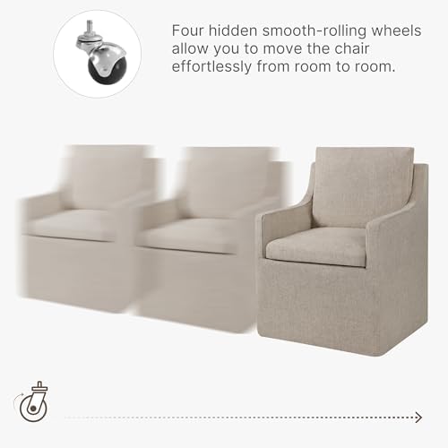 KISLOT Upholstered Dining Chairs Set of 4 with Casters, Sand