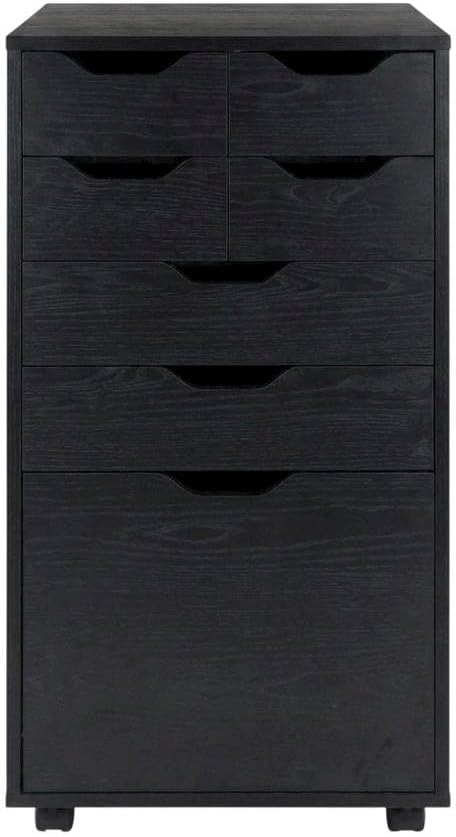 Furnifact Black Tall Mobile Storage Cabinet with Bins and Drawers, Rolling Or...