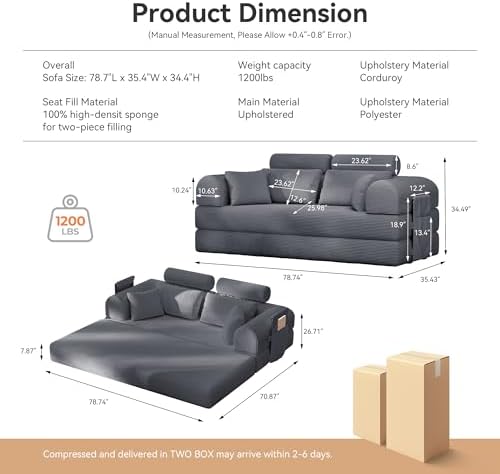 79"Round Arm Sofa with High Backrest Pillow for Living Room (Dark Gray) ...