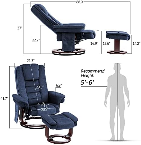 MCombo Swivel Recliner with Ottoman Chair, TV Chair Sets with Vibration Massa...