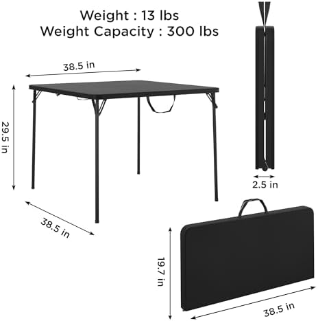Cosco XL 38.5" Resin Fold-in-Half Card Table, Black, Wheelchair Accessib...
