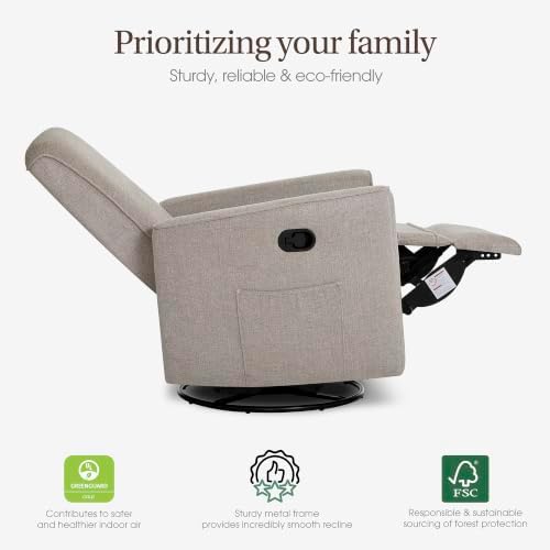 Evolur Raleigh Plus Nursery Glider Recliner, GREENGUARD Gold, Warm Sand