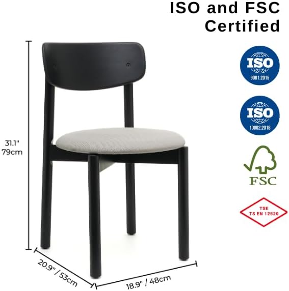 BISCHAIR Wooden Dining Chairs Set of 4 Mid Century Upholstered Modern Kitchen...