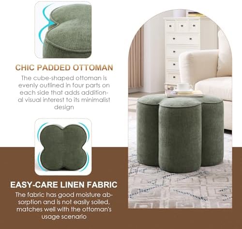 Zesthouse Flower Pouf Ottomans Foot Rest Set of 2, Linen Poofy Ottomans | Lar...