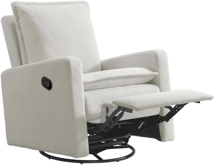 Oxford Baby Uptown Upholstered Glider Recliner Rocking Chair 360° Swivel for Nursery and Living Room - Boucle White