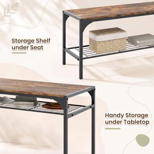 COSTWAY Dining Table Set for 4 with Bench & 2 Chairs, Storage Racks