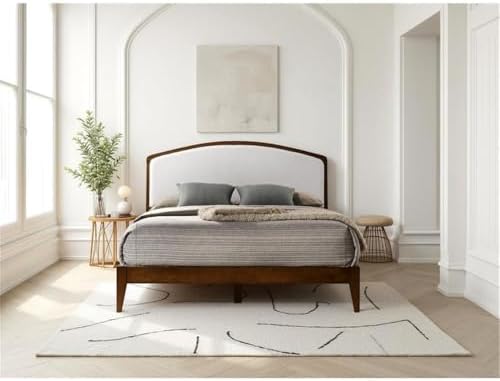 Pemberly Row Queen Platform Bed, Solid Wood Frame, Walnut Finish, Cream White...