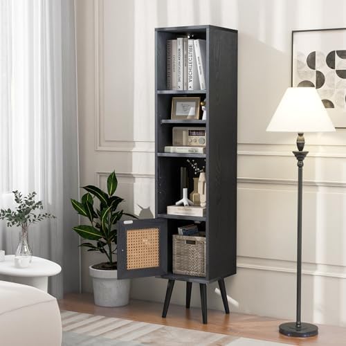 Giantex 4-Tier Bookcase with Door, 54" Freestanding Slim Narrow Book Cab...