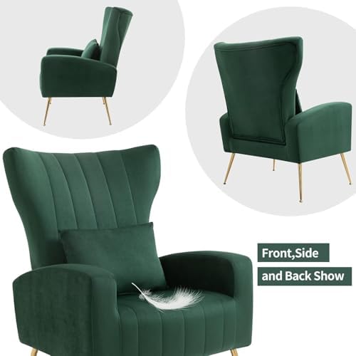 Modern Accent Chairs Set of 2, Wingback Chair with Arm & Gold Legs, Livin...