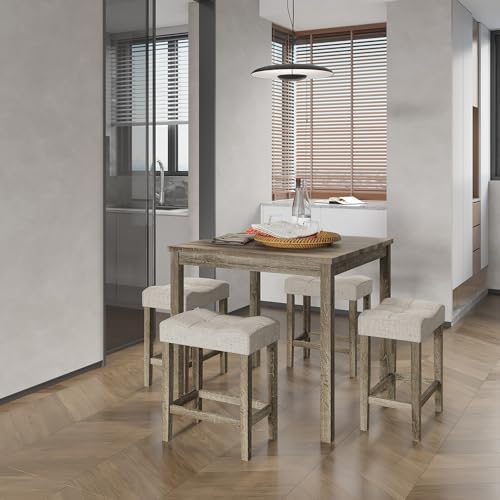 allamazing 5-Piece Counter Dinner Height Table Set, Indoor Modern Rectangular...
