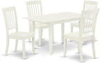 East West Furniture NODA5-LWH-W 5 Piece Modern Dining Table Set Includes a Rectangle Wooden Table with Butterfly Leaf and 4 Dining Chairs, 32x54 Inch, Linen White