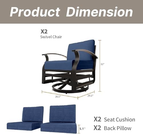 Gotland 2 Piece Patio Set, Metal Outdoor Swivel Chairs Set of 2 with 5.1’’ Hi...