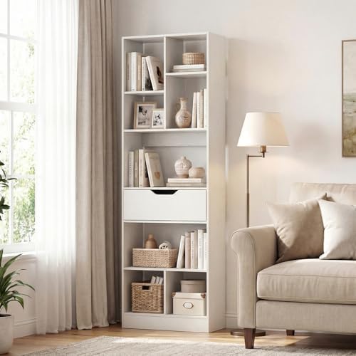 Tangkula 61” Tall Open Bookcase with Drawer, 8-Cube Display Storage Cabinet O...