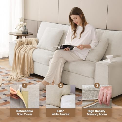 DOPEDIO 71.25" Chenille Loveseat Sofa, Beige, Modern Couch for Living Ro...