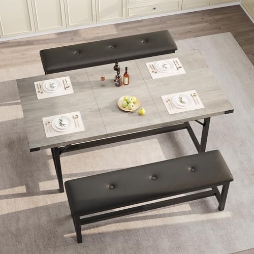 GarveeHome Dining Table Set for 4-6, 63 in Extendable Wood Dining Room Table ...