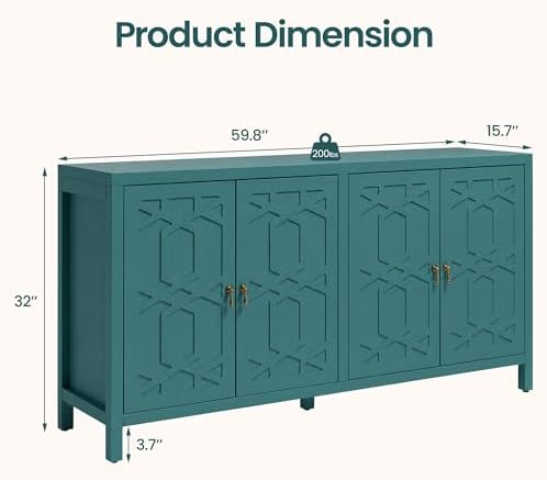 RoyalCraft 4 Door Buffet Cabinet, Painted Storage Sideboard, Blue
