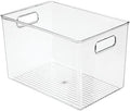 mDesign Deep Plastic Home Storage Organizer Bin with Built-in Handles for Cube Furniture Shelving in Office, Closet, Cabinet, Bedroom, Bathroom, Nursery, Dorm - 4 Pack - Clear