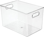 mDesign Deep Plastic Home Storage Organizer Bin with Built-in Handles for Cube Furniture Shelving in Office, Closet, Cabinet, Bedroom, Bathroom, Nursery, Dorm - 4 Pack - Clear