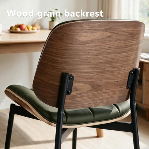 GrandNoor Mid Century Modern Dining Chairs with Walnut Grain Back, Green Faux...