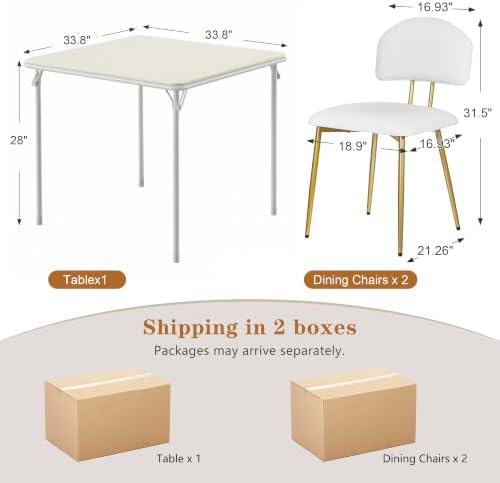 VECELO Card Table and Chair Set 3 Piece, Curved Back, White