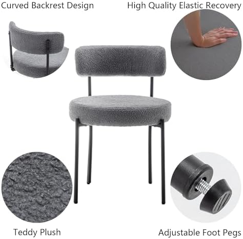 Cinxzar Grey Boucle Dining Chairs Set of 6, Upholstered Dining Room Chairs wi...