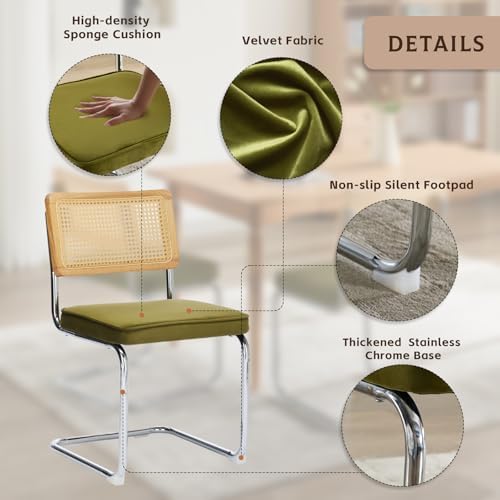 Rattan Dining Chairs Set of 4,Upholstered Mid-Century Modern Dining Room Chai...