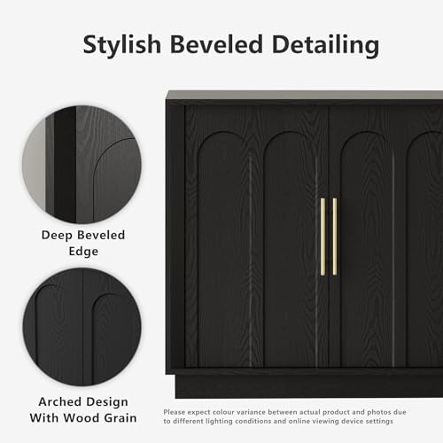 FORTUNETEC 67" Sideboard Buffet Cabinet with Storage, Arched Doors, Black