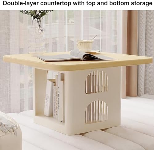 Black Floor Table with Storage - Heavy Duty Sofa Side Table, Low Accent End T...