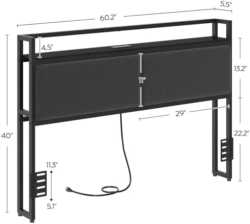 YATINEY Queen Size Headboard Only, Head Board with Sliding Charging Station, ...