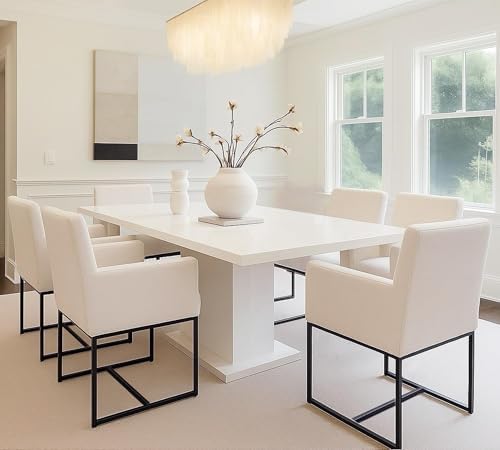 HNY Mid Century Modern Upholstered Dining Chairs with Arms Set of 6, Linen Ac...