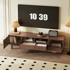 Bellemave TV Stand for up to 75", Solid Wood TV Consoles with Storage Drawer & Open Shelves, Modern Entertainment Center with Drop-Down Door Cabinet for Living Room, Bedroom (Dark Brown)