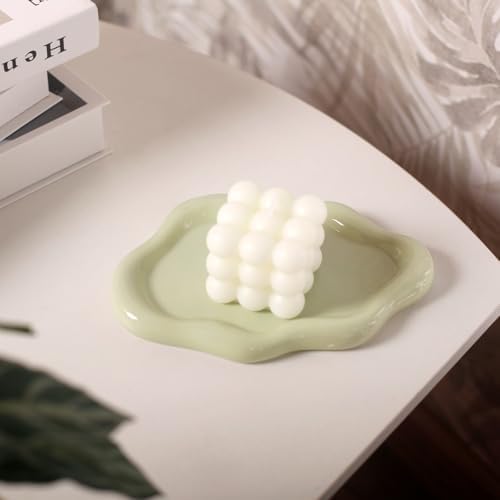 Jewelry Dish Trinket Tray for Women, Ring Dish Holder, Unique Cloud Shape Ceramic Plate Cute Things Vanity Aesthetic Room Decor Mother's Day Birthday (Mint Green)