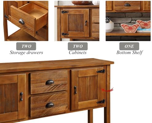 LKTART Solid Wood Sideboard Buffet Cabinet with Storage Drawers and Shelf