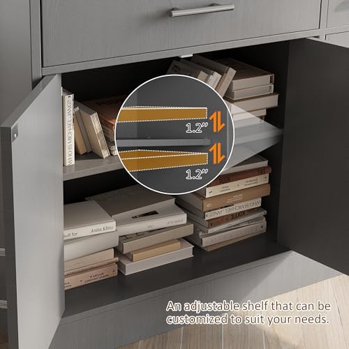 Vongrasig 43" Farmhouse Buffet Cabinet with Storage, Dark Grey