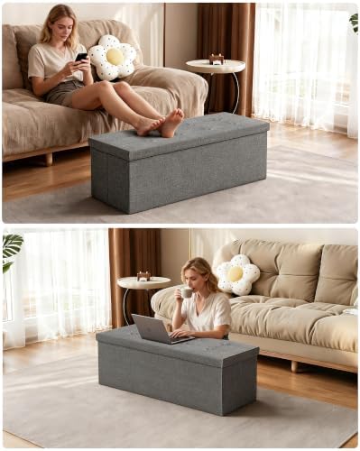 GLAXYFUR 43 Inches Folding Storage Ottoman Bench, Storage Chest, Grey