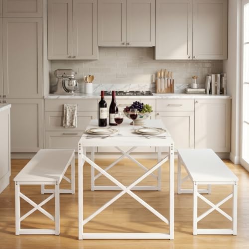 VECELO 43.3" Kitchen Dining Table Set for 4, Heavy-Duty Steel Frame &amp...