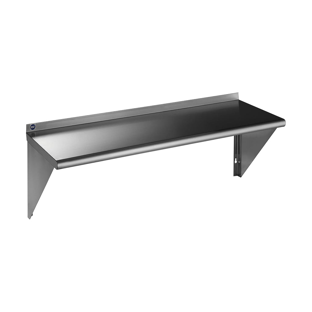 ROCKPOINT Stainless Steel Shelf 18 x 48 Inches 400lb, NSF Metal Commercial Shelves Wall Mount Floating Shelving with Backsplash for Restaurant, Kitchen, Home and Hotel, Silver
