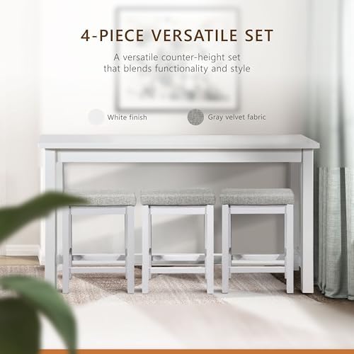 Lexicon 4-Piece Counter Height Table & Stool Sets with USB Ports, White