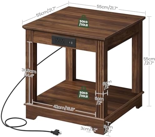 CHOEZON Round Side Table and Farmhouse End Table with Charging Station Bundle...