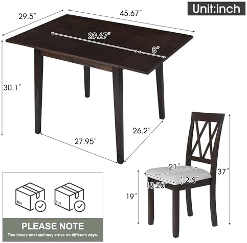 LUMISOL Farmhouse Extendable Kitchen Table Set with Drop Leaf and 2 Chairs, E...