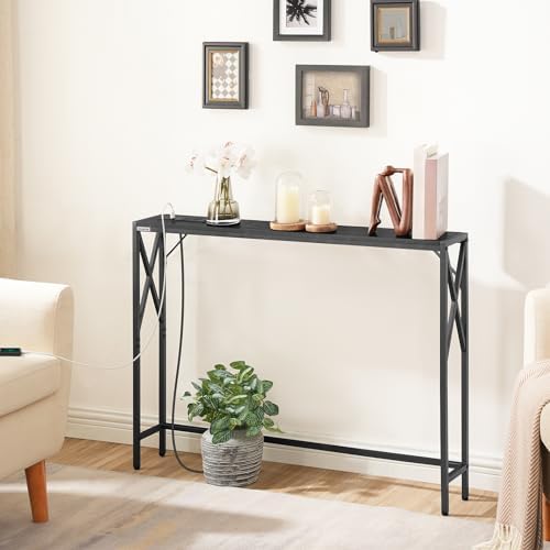 MAHANCRIS 5.9" Narrow Sofa Table with Charging Station, 39.4 Behind Couc...