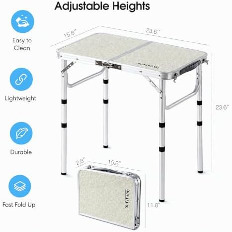 Folding Camp Table Small, 24"Lx 16"W Adjustable Height Small Foldin...